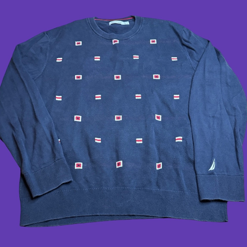 Nautica Sweater Mens XL Geometric Knit Preppy Pullover Classic Casual